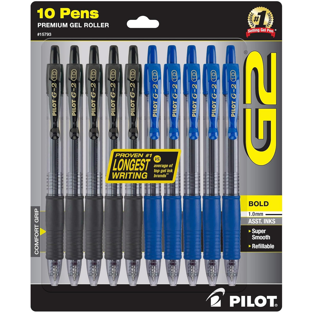 PILOT G2 Premium Gel Pens, 1.0mm Bold Point, Pack of 10