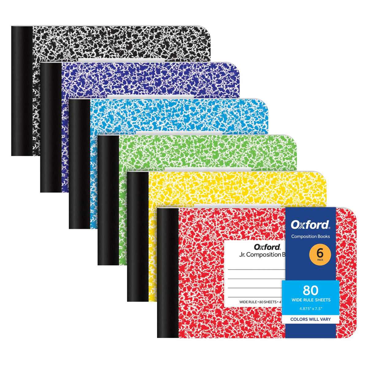 Oxford Composition Mini Notebooks, 6 Pack, Cover Colors Vary, Wide Ruled Paper, 4-7/8 x 7-1/2 Inch