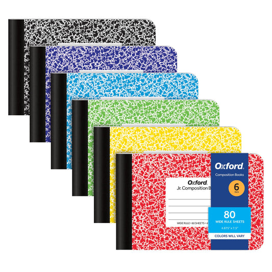 Oxford Composition Mini Notebooks, 6 Pack, Cover Colors Vary, Wide Ruled Paper, 4-7/8 x 7-1/2 Inch