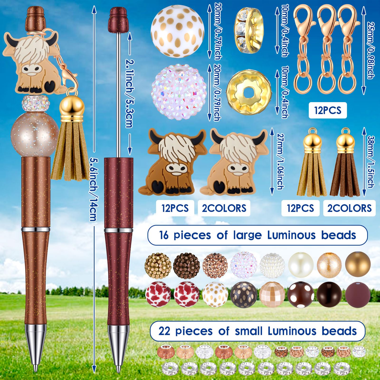 Tinlade 12 Beadable Pens Bulk with 50 Beads Multicolor DIY, Yak Style