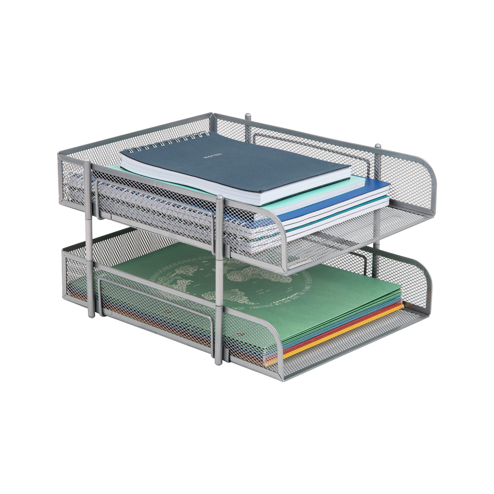 Mind Reader Stackable Paper Tray, Desktop Organizer, File Storage, Office, Metal Mesh, 2 Pc, Silver