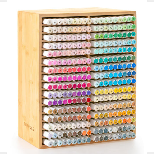TIKSPCAE Marker Organizer for 288 Markers,Bamboo Wooden Desk Storage Organizer Rack,Markers Pens