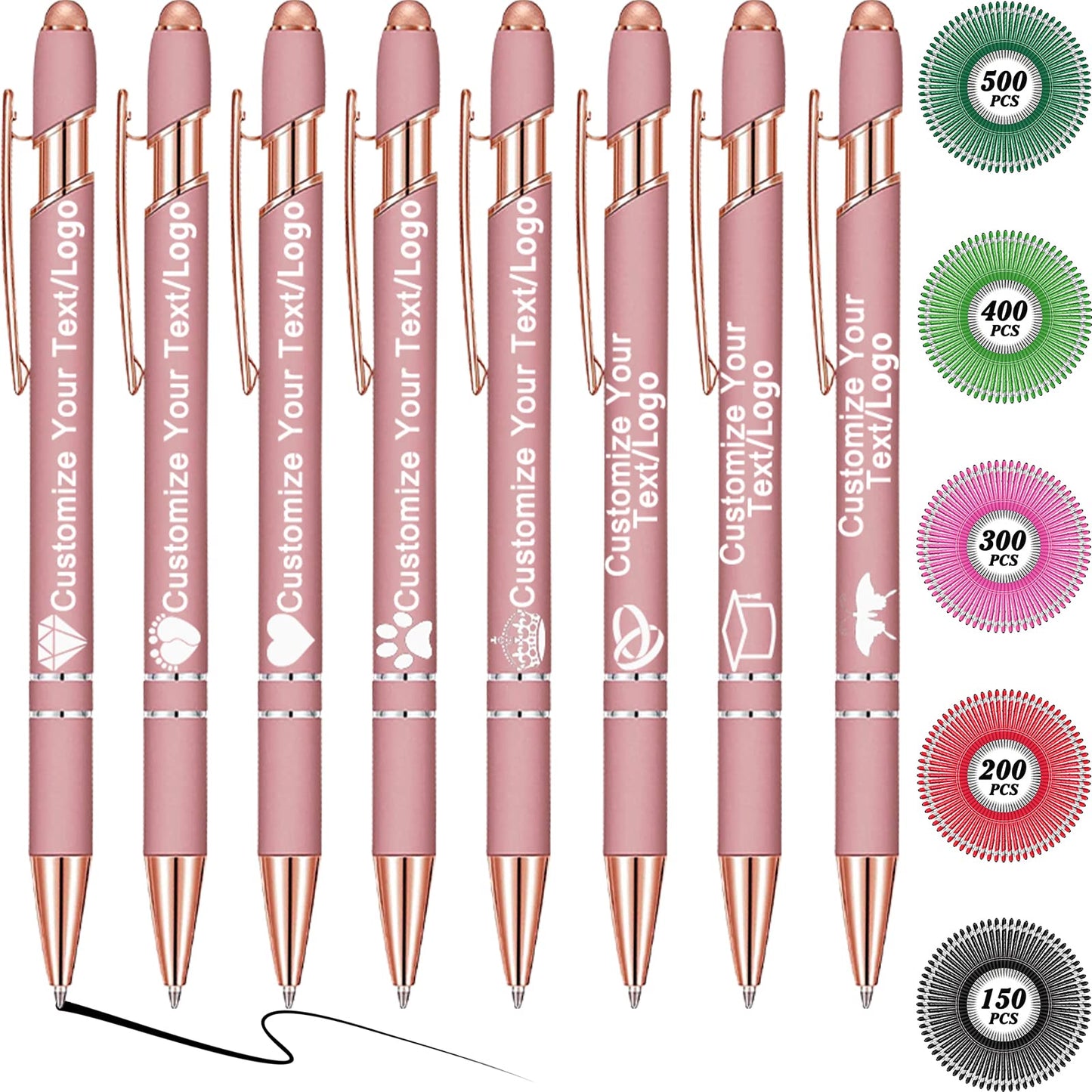 MOUZYLCASE 12 Pcs Personalized Pens Custom Ballpoint Pens with Name Logo Customized Ink Pens with