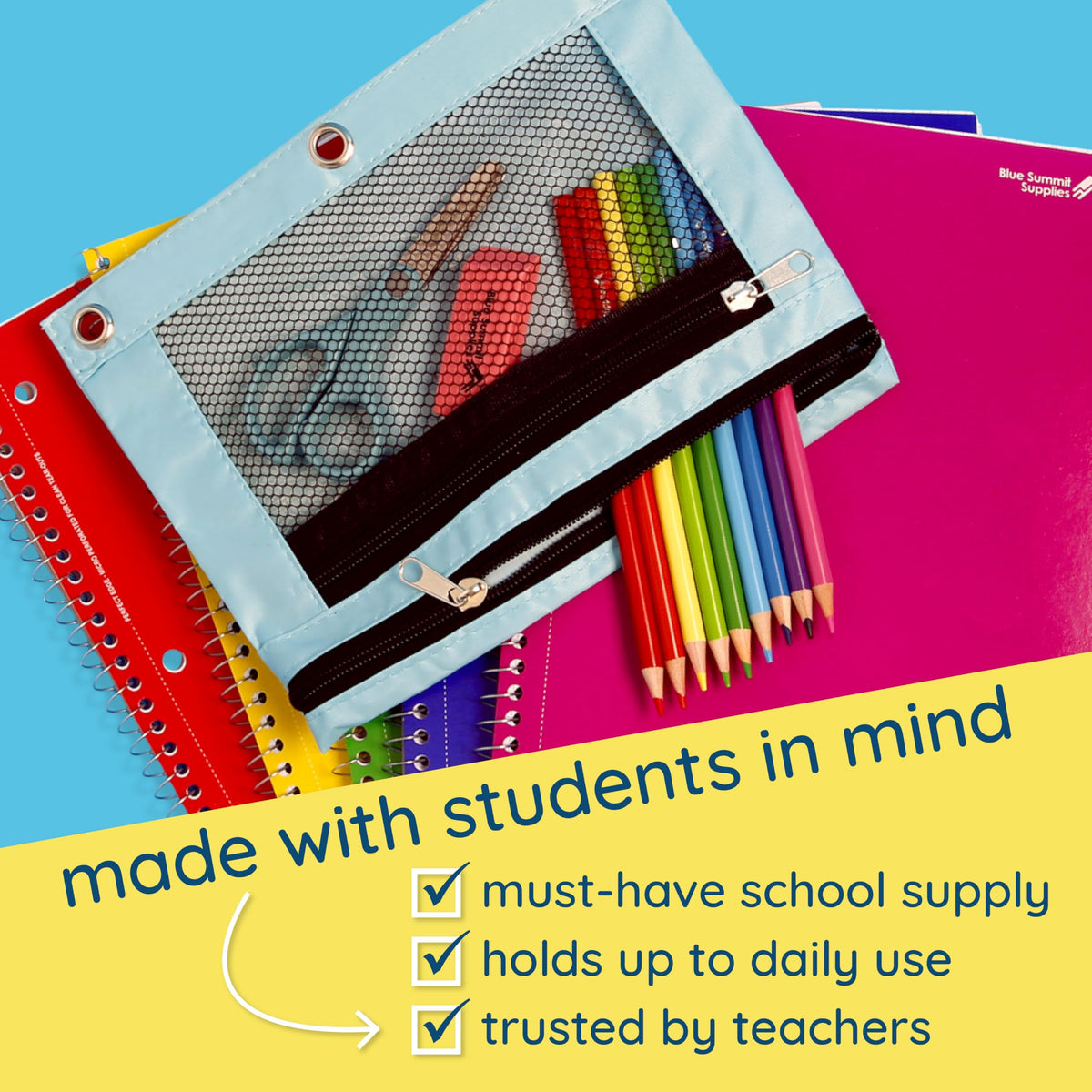 Blue Summit Supplies 30 Pencil Pouches, 3 Ring, Mesh Window, Assorted