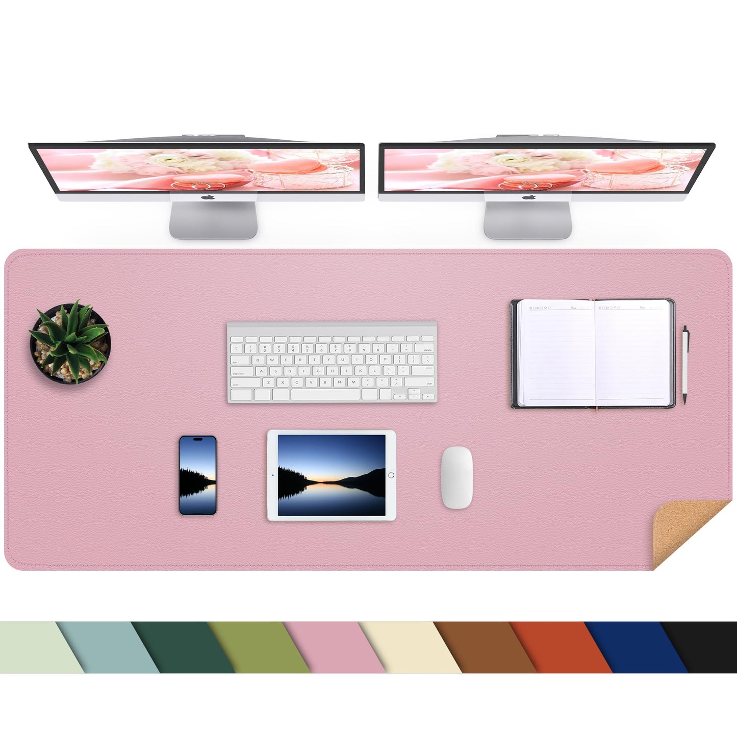 AFIING Leather Desk Pad Protector, Large Desk Mat with Natural Cork & PU Leather, Mouse Pad