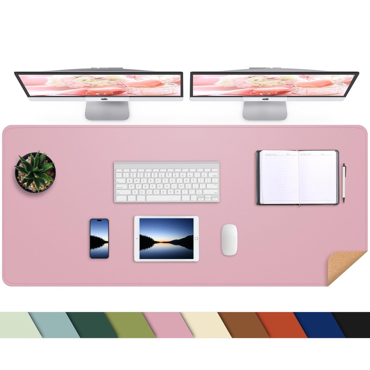 AFIING Leather Desk Pad Protector, Large Desk Mat with Natural Cork & PU Leather, Mouse Pad