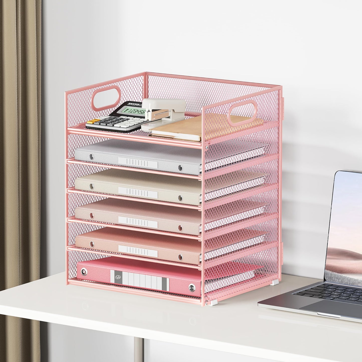 6 Tray Paper Organizer Letter Tray with Handle - Mesh Desk File Organizer, Paper Sorter Organizer