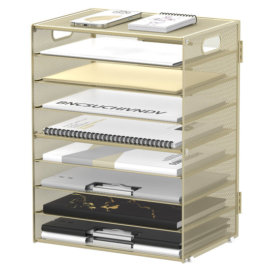 9-Tier Paper Organizer for Desk, Letter Tray with Handles, Golden Yellow