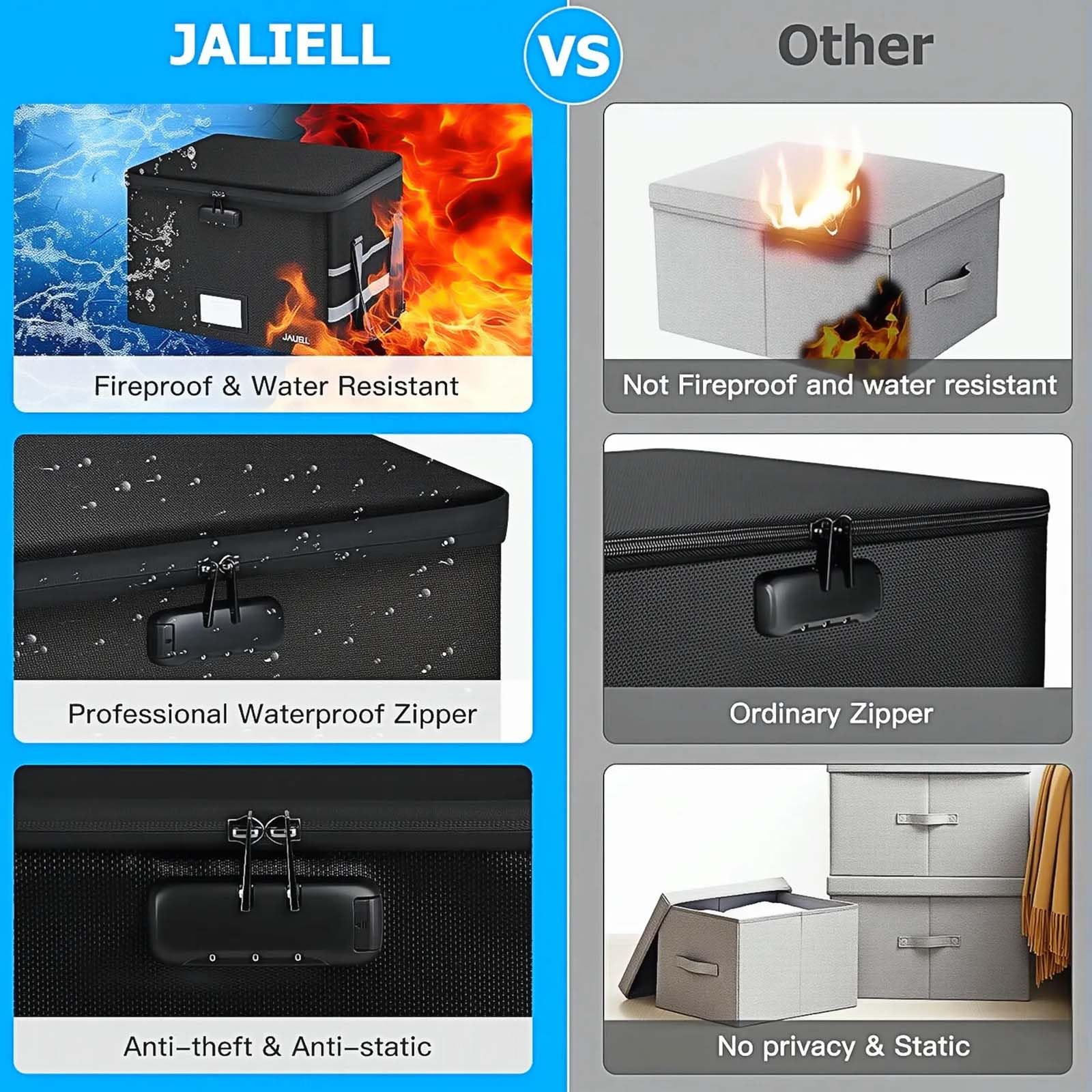 Fireproof File Box with Lock, Document Storage Organizer with Lid, Handle