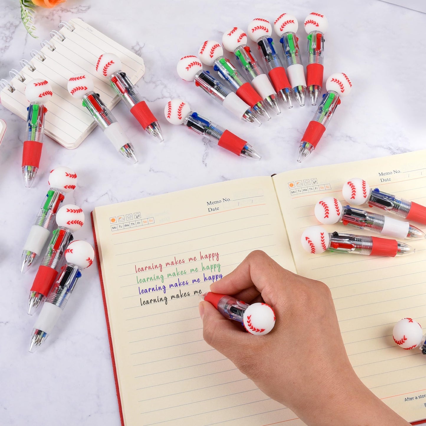 LiYiQ 25 Pcs Baseball Party Favor Multicolor Pen in One Cartoon Cute Fun 4-in-1 Cute Pens Bulk