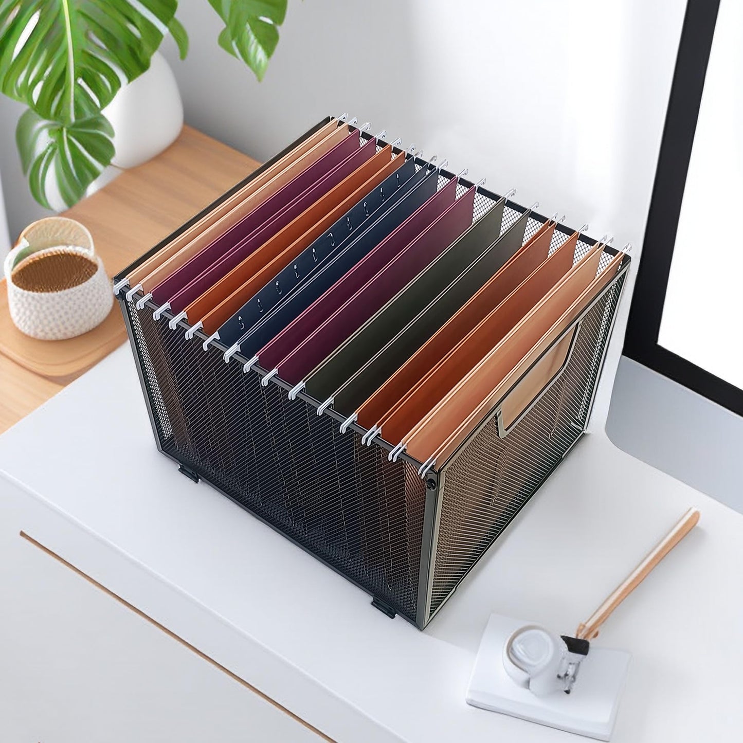 SREGGSIY Hanging File Organizer Letter Size,Mesh File Crate,Black