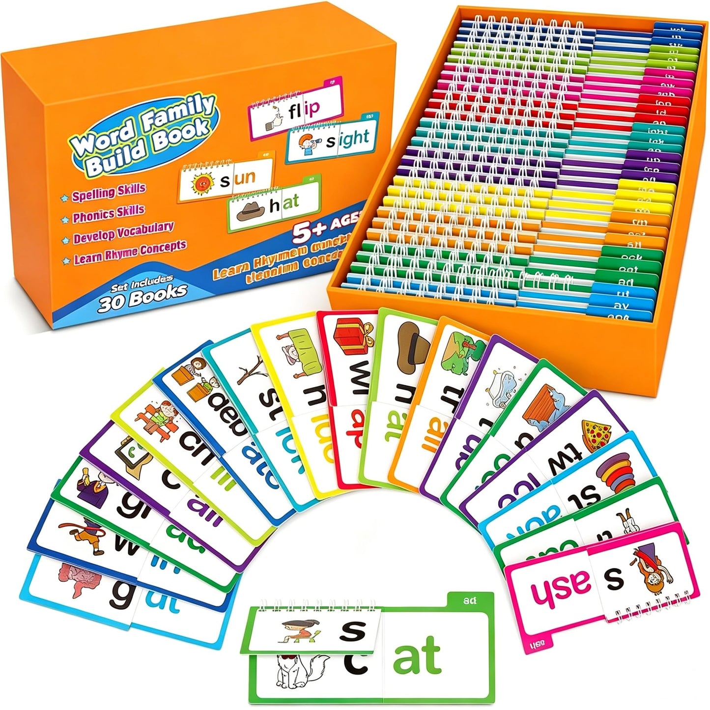 Phonics Word Family Flip Books, 30 Word Families for Kids Learning to Read
