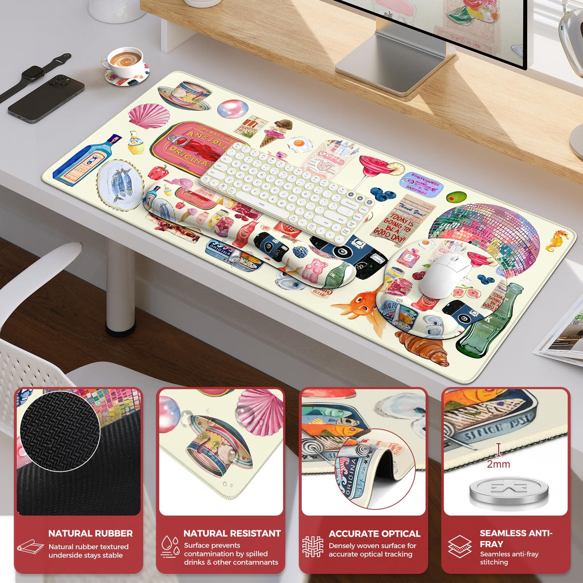 iCasso Desk Pad Mat, Large Mouse Pad and Keyboard Wrist Rest Set