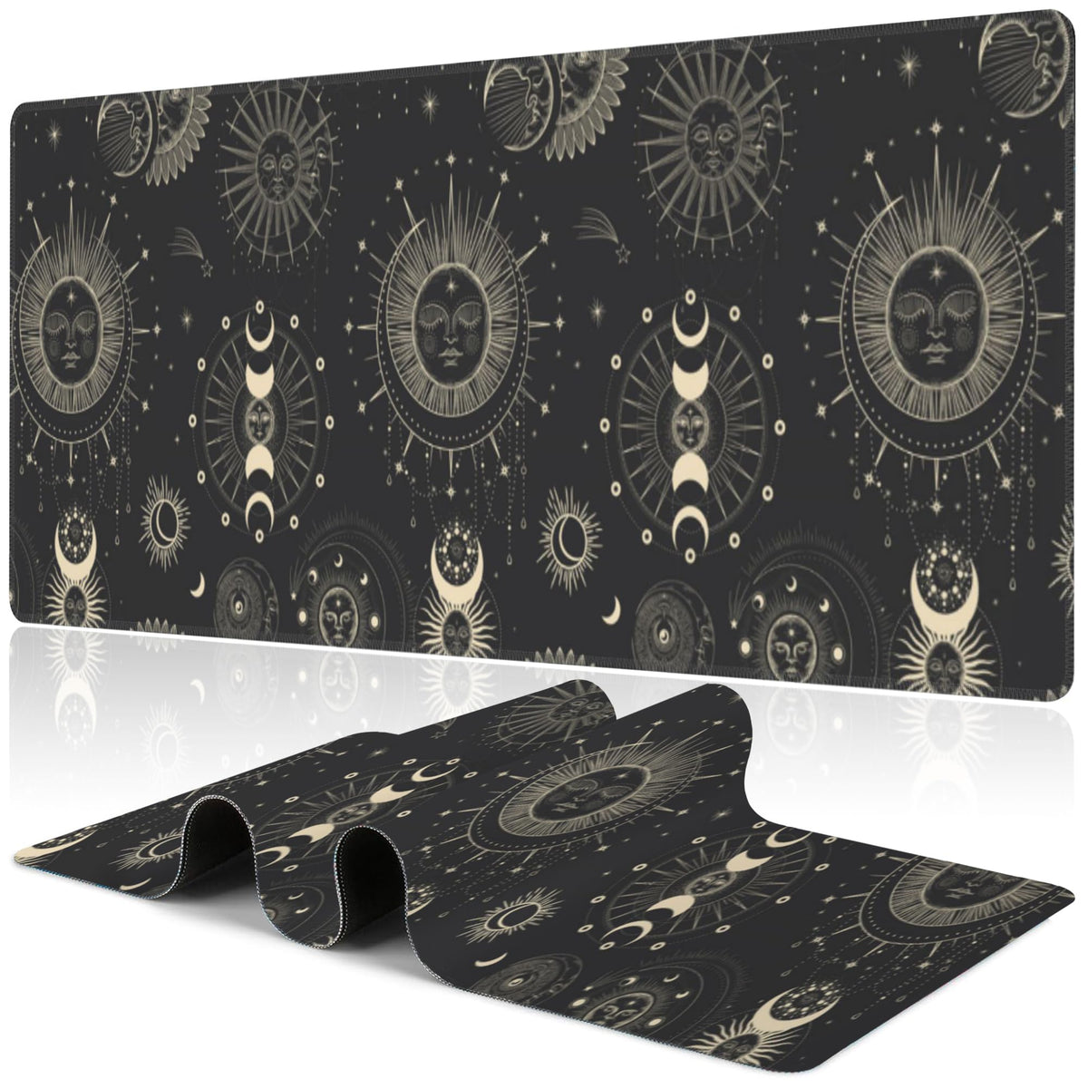Phase of The Moon Desk Mat,Large Moon Phase Changes Gaming Keyboard Mouse Pad,Non-Slip Rubber Base