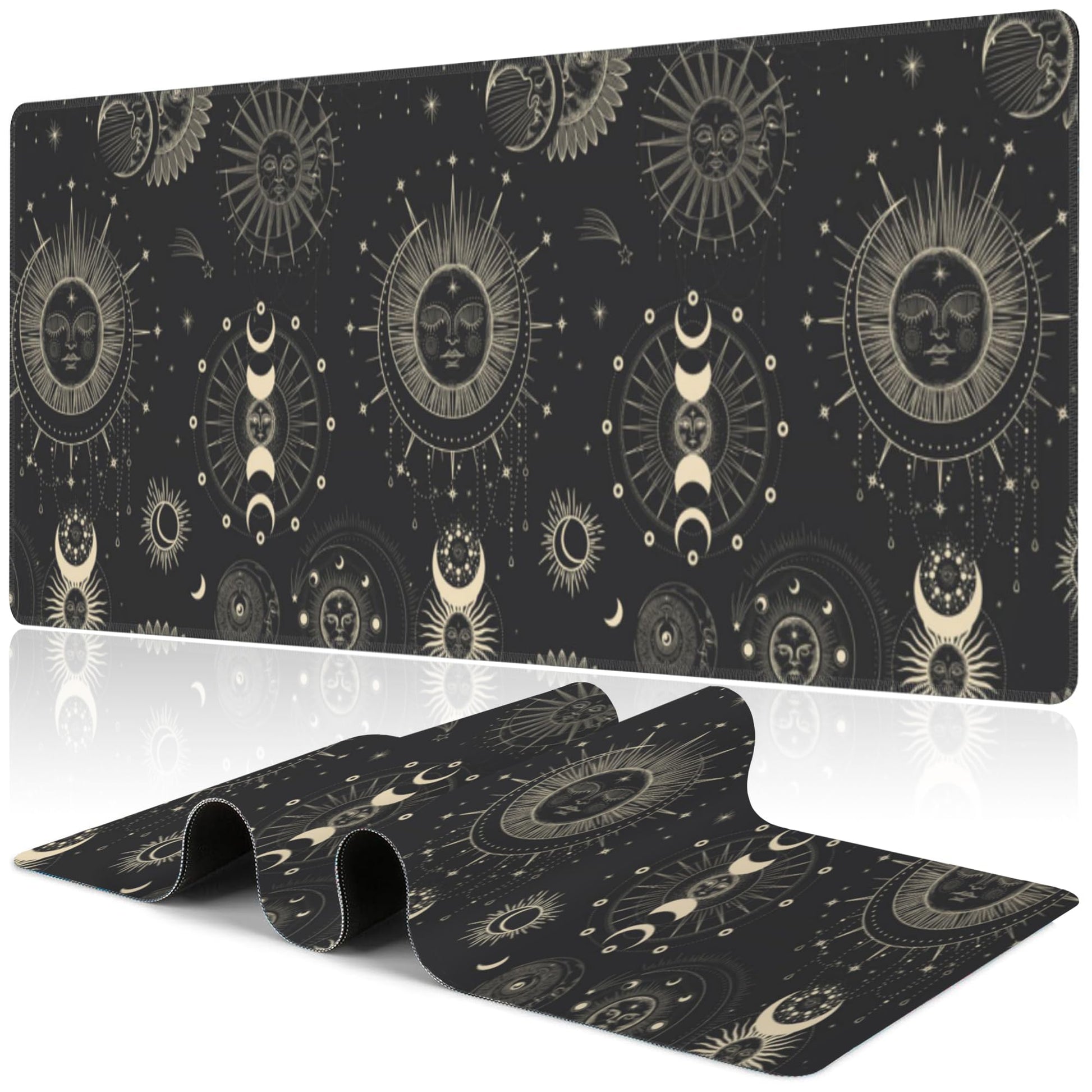 Phase of The Moon Desk Mat,Large Moon Phase Changes Gaming Keyboard Mouse Pad,Non-Slip Rubber Base
