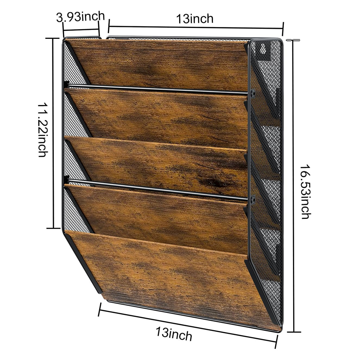PAG-Mass Wall File Organizer for Office, 5-Tier Rustic Hanging File holder Wall Storage Rack for