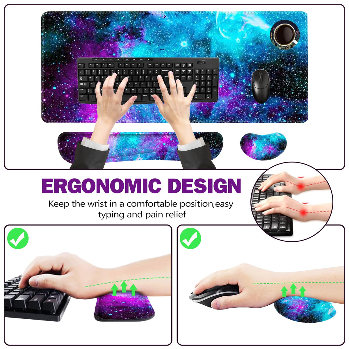 ToLuLu Extended Gaming Mouse Pad, Memory Foam Ergonomic Keyboard Mouse Wrist Rest Support Set