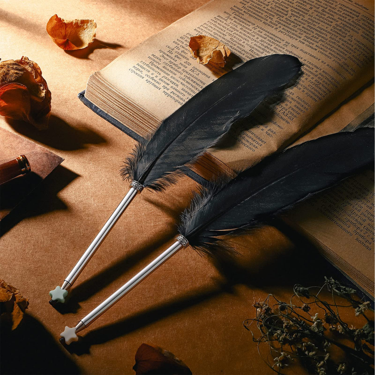 Censen Feather Ballpoint Pen Set of 20, Black Ink, Vintage Quill Design for Writing Instruments