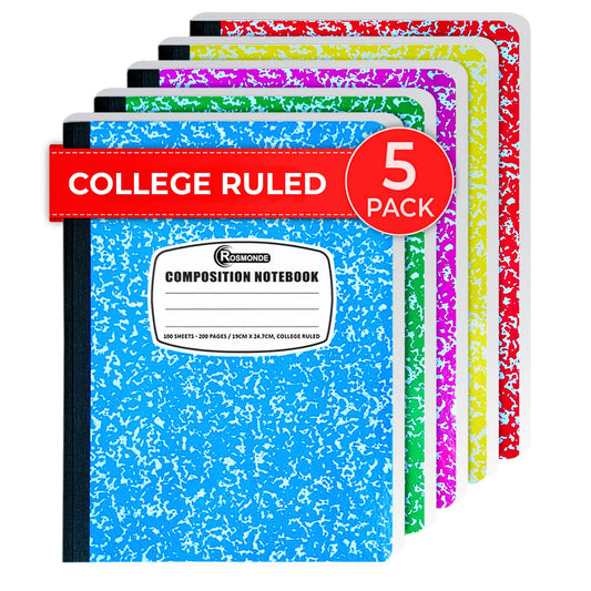 Rosmonde 5 Pack Composition Notebooks College Ruled, Color Marble Notebooks
