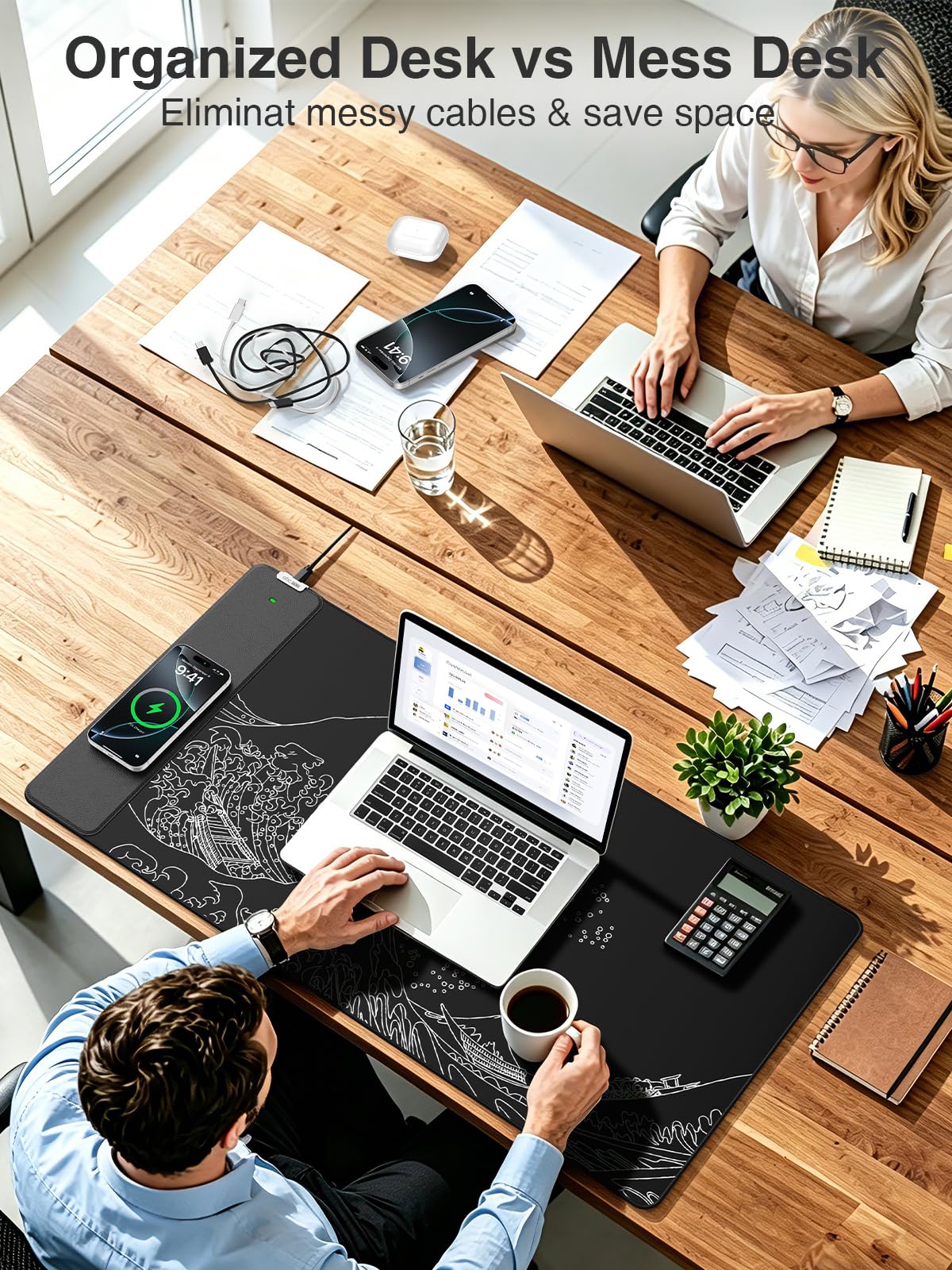 Magnetic Wireless Charging Mouse Pad, 31.5"x15.8" Large Desk Mat