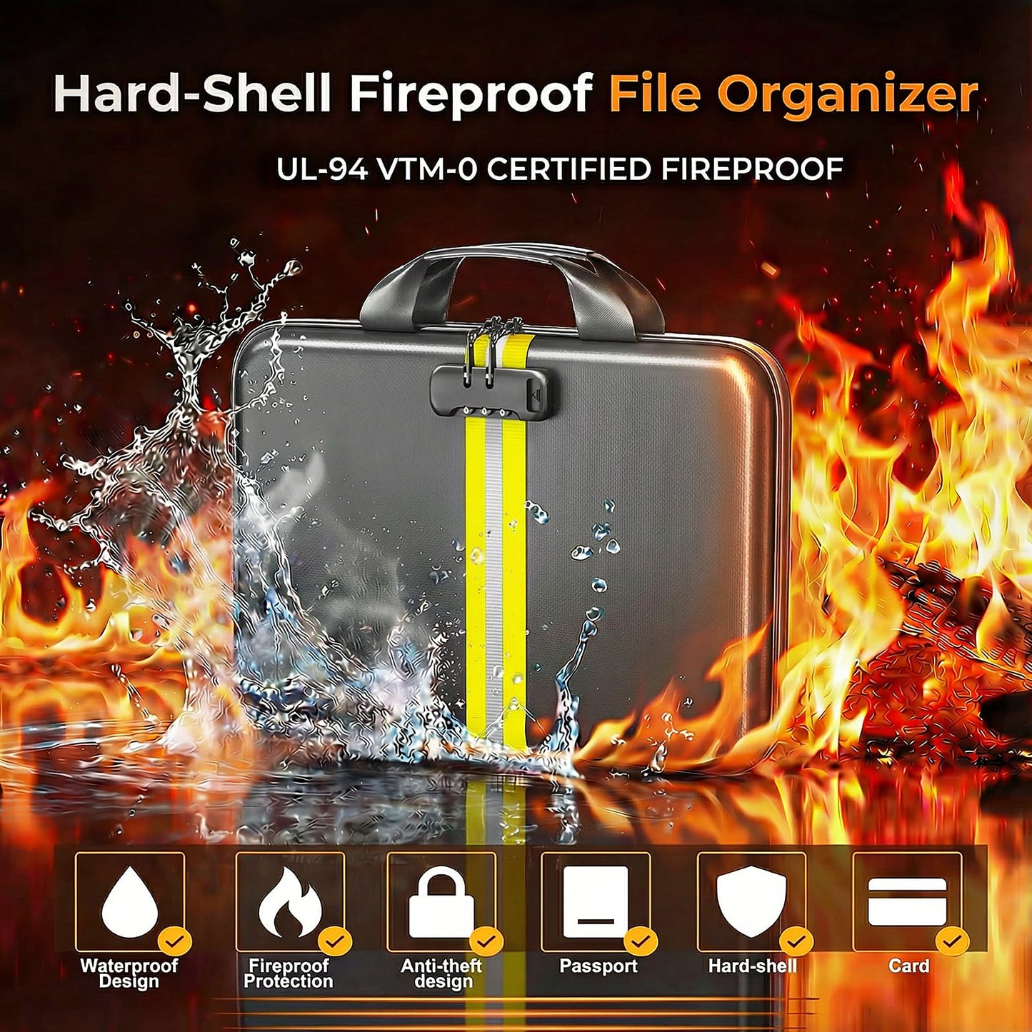 IPYIPY Fireproof Document Organizer with Lock, Semi-Rigid EVA Shell File Box with 13-Pocket