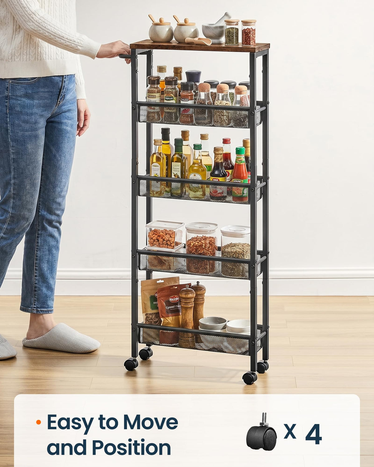 SONGMICS HOME Slim Rolling Cart, 5-Tier Storage Cart with Wheels and Handle, Narrow Utility Cart