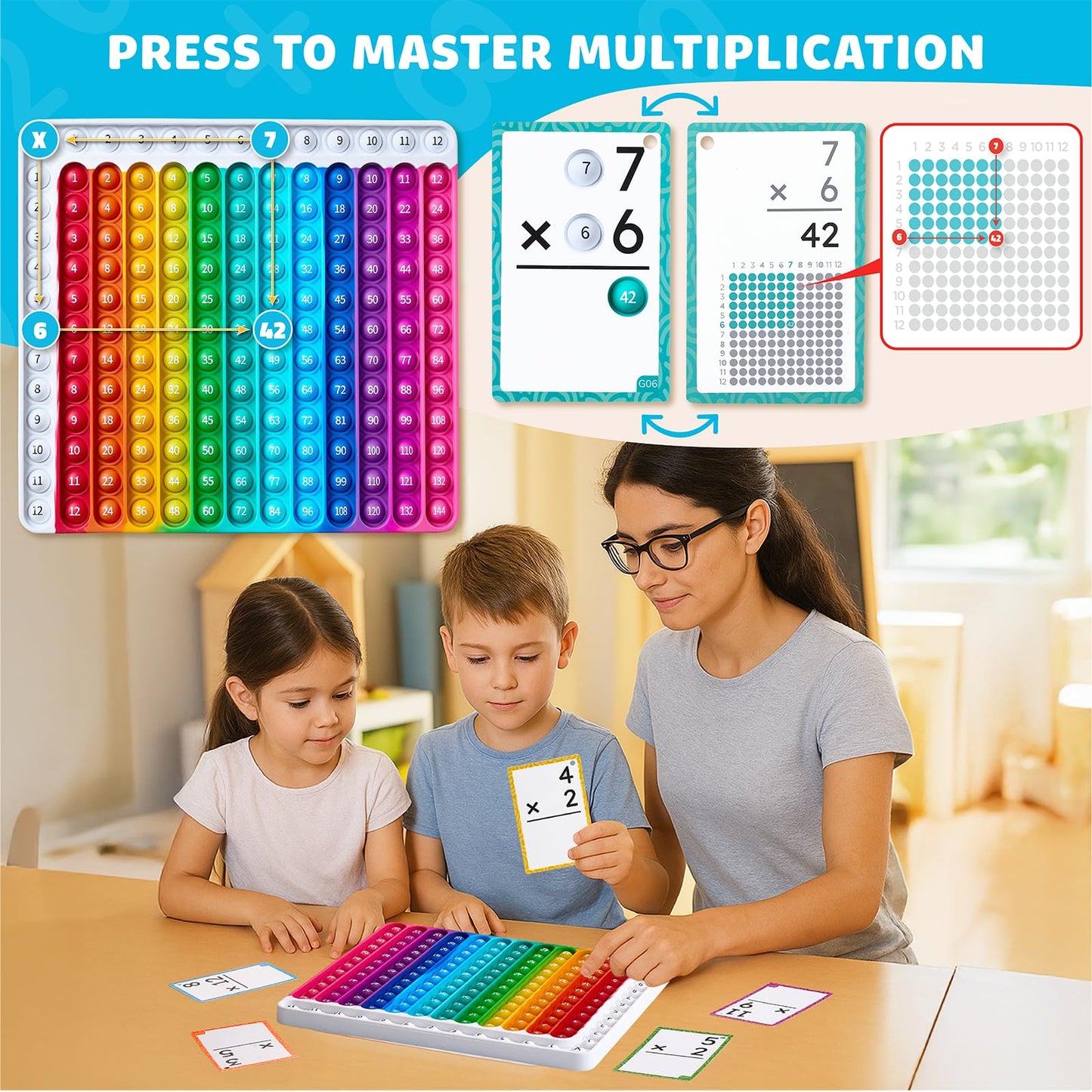 JoyCat Multiplication Flash Cards + Chart- 156 Hole Punched Math Game Flashcards for Kids Ages 8