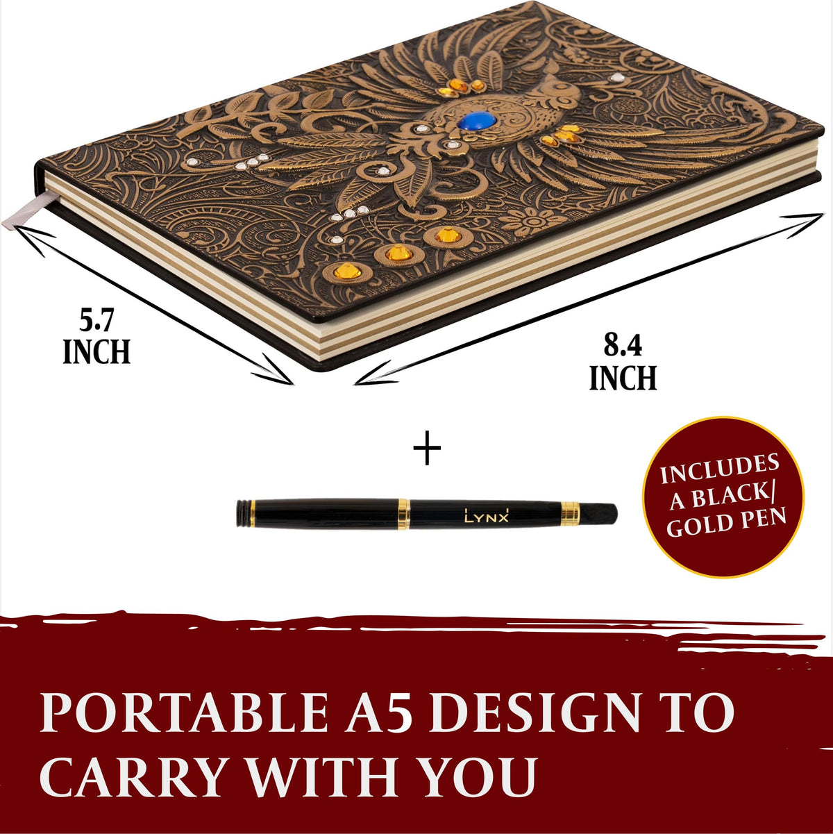 DND Notebook / Journal, Unique 200 Page Book with 3D Gold Phoenix Embossed Faux Leather Cover with