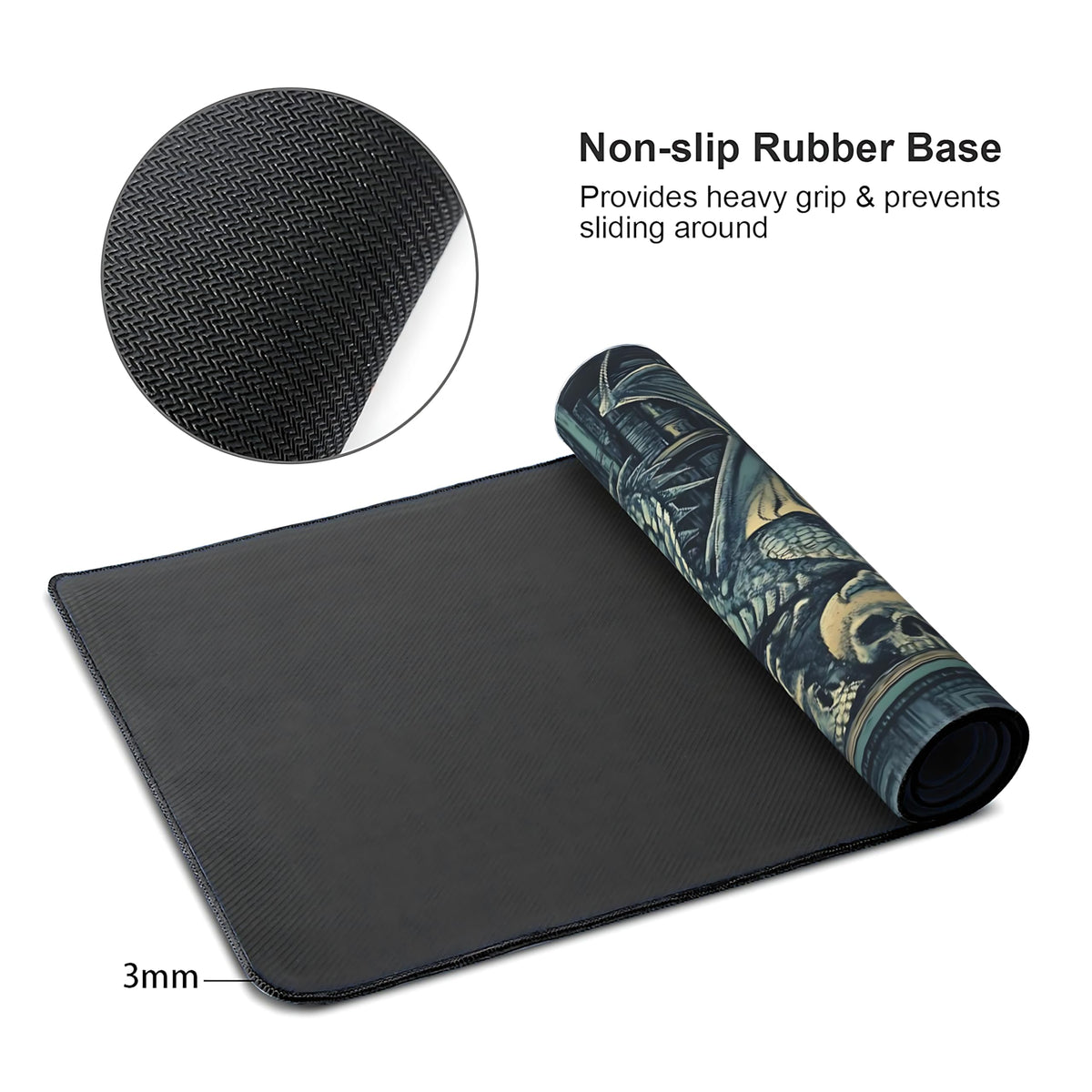Aesthetic Dragon Gaming Mouse Pad, Deep Teal Gothic Desk Mat with Anti-Slip Base & Stitched Edges