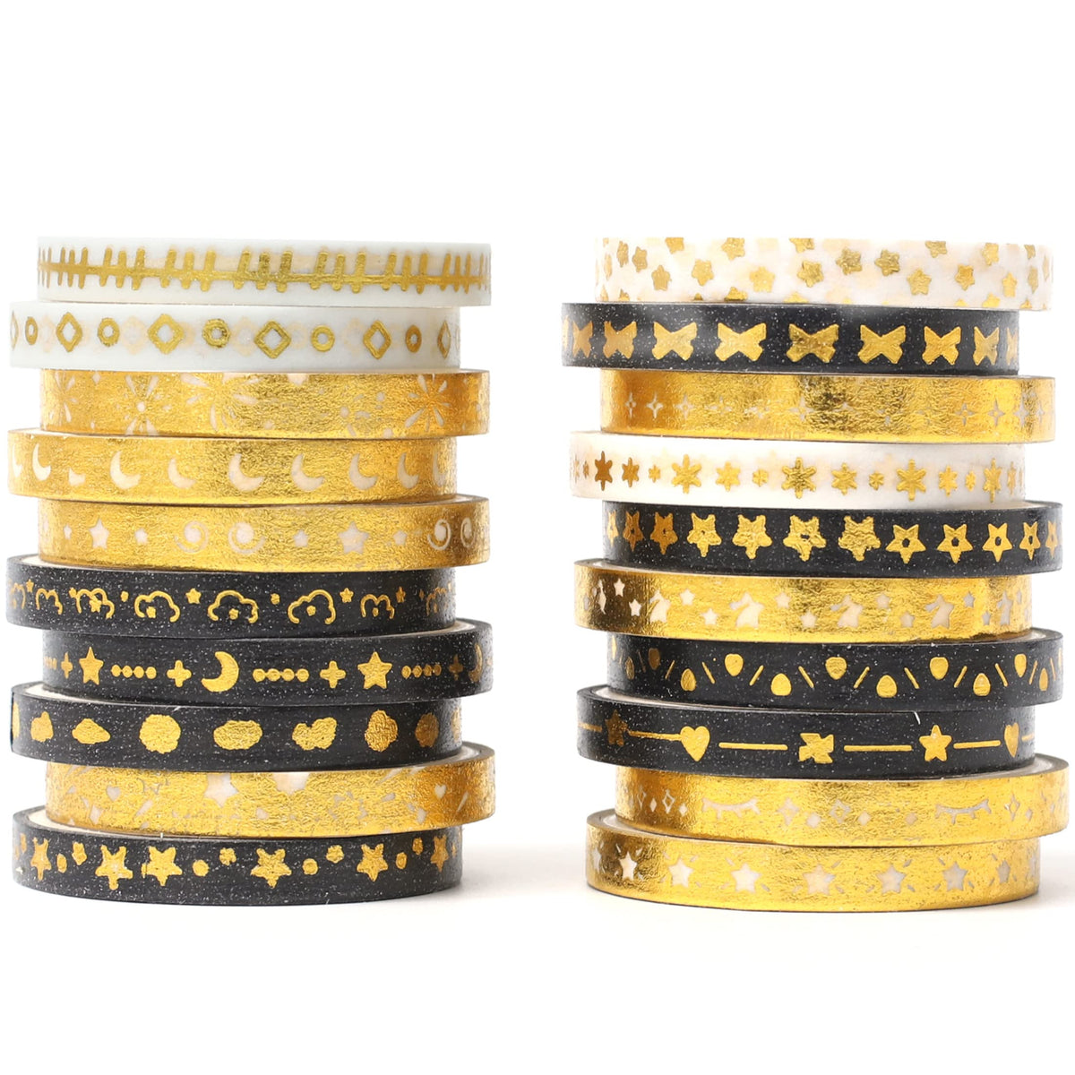 YUBX Skinny Gold Washi Tape Set Basic Foil Print Decorative Masking Tapes for Arts, DIY Crafts