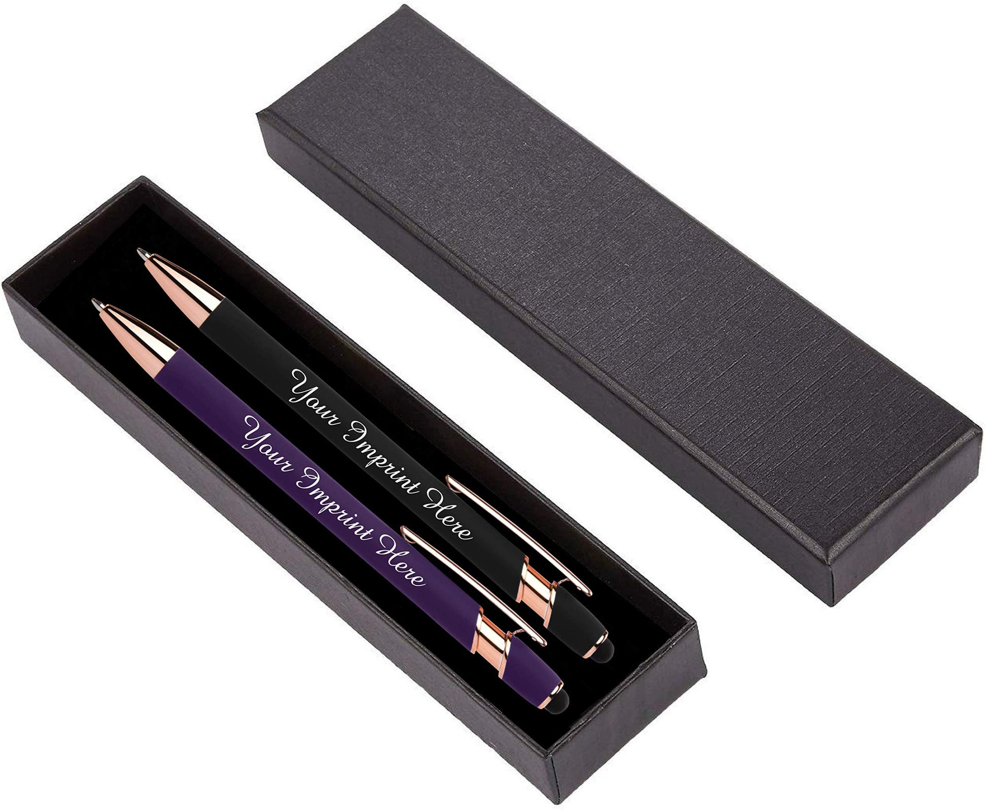 ExpressDesigns™ - Personalized Pens Gift Set - 2 Pack of Rose Gold Soft Touch Metal Pens w/gift box