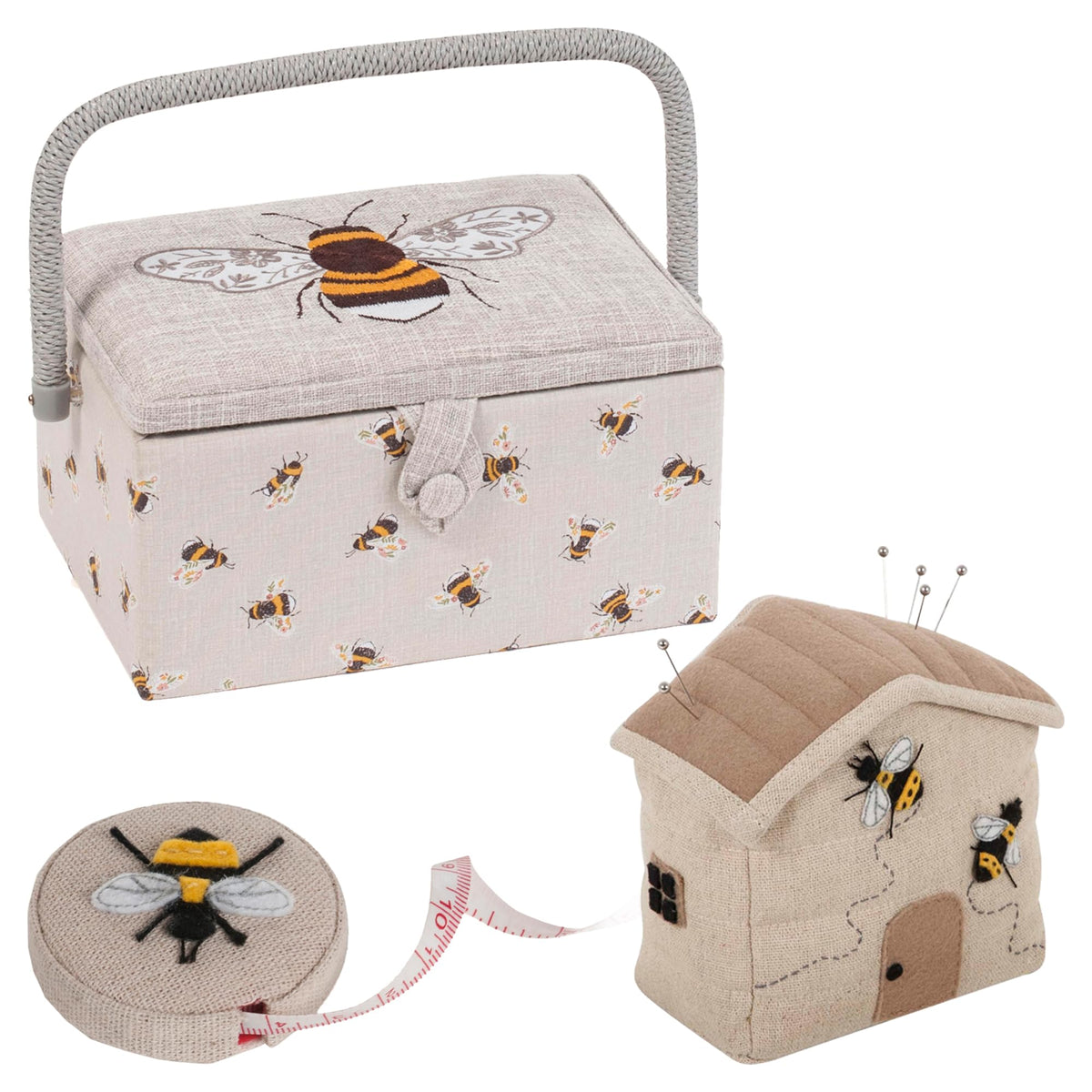 Hobby Gift Bee Sewing Gift Set with Fabric Sewing Box, Matching Pin Cushion and Tape Measure