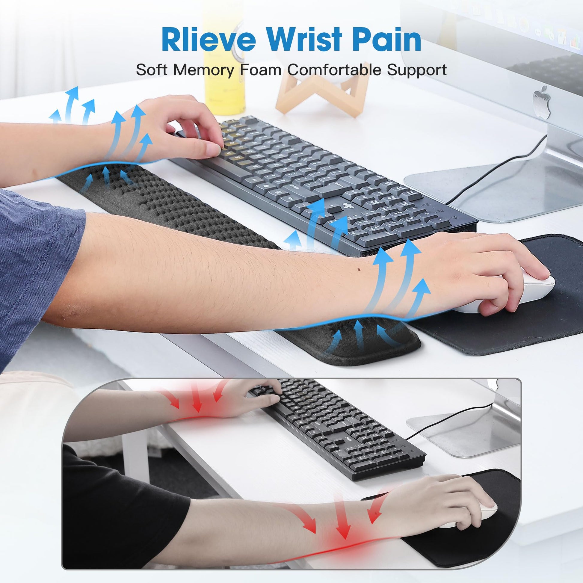 MEKASS Ergonomic Wrist Rest for Keyboard and Mouse, Soft Memory Foam Keyboard Wrist Rest Set with