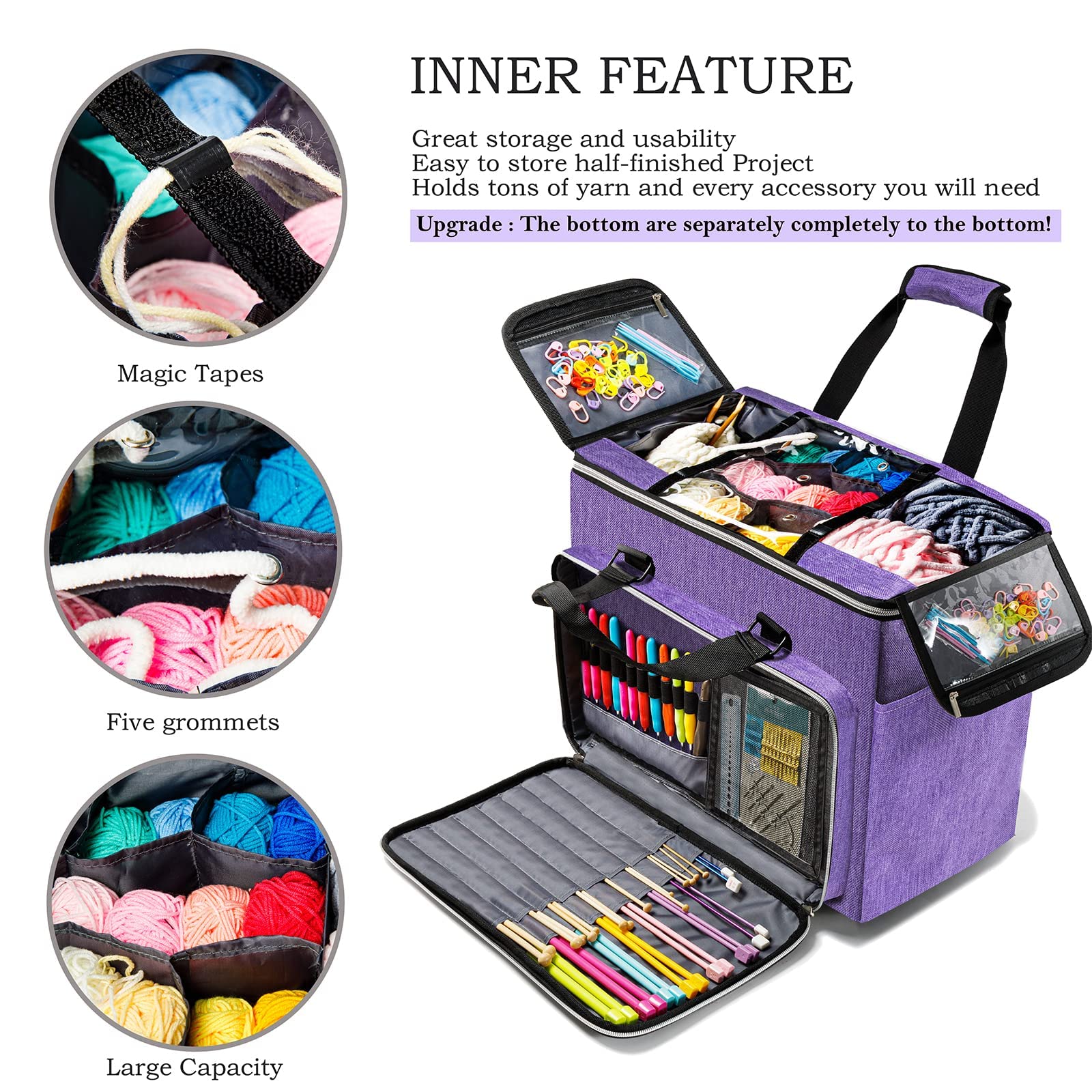 MYBAGZING Knitting & Crochet Bag, Large Yarn Storage Organizer