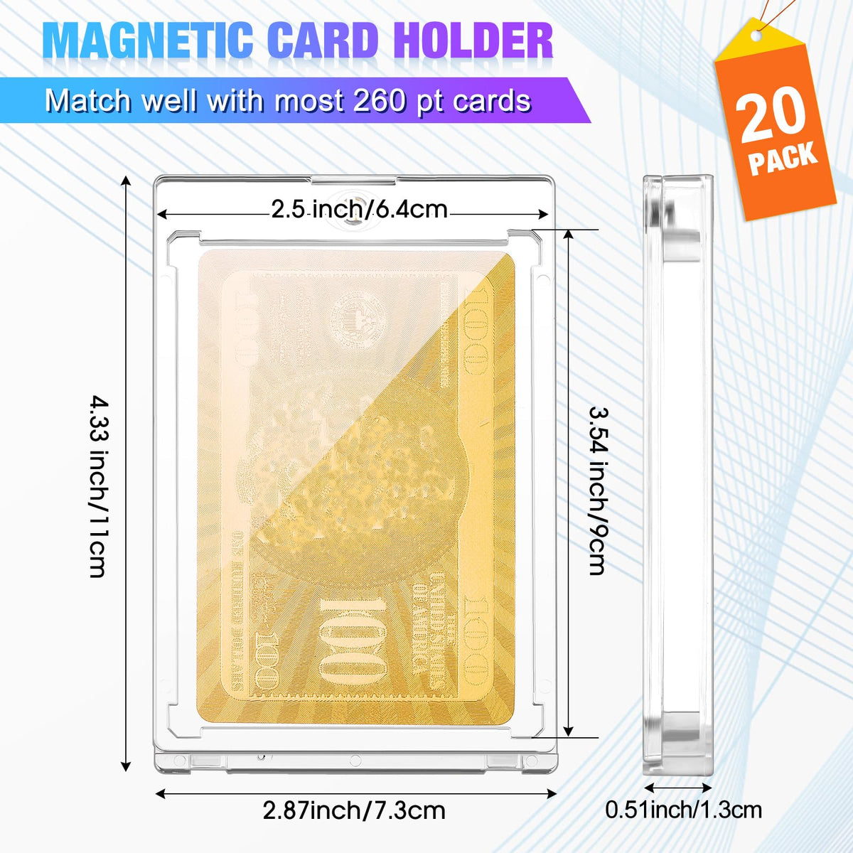 SATINIOR 20 Pcs Clear 260 Pt Magnetic Card Holders for Trading Cards