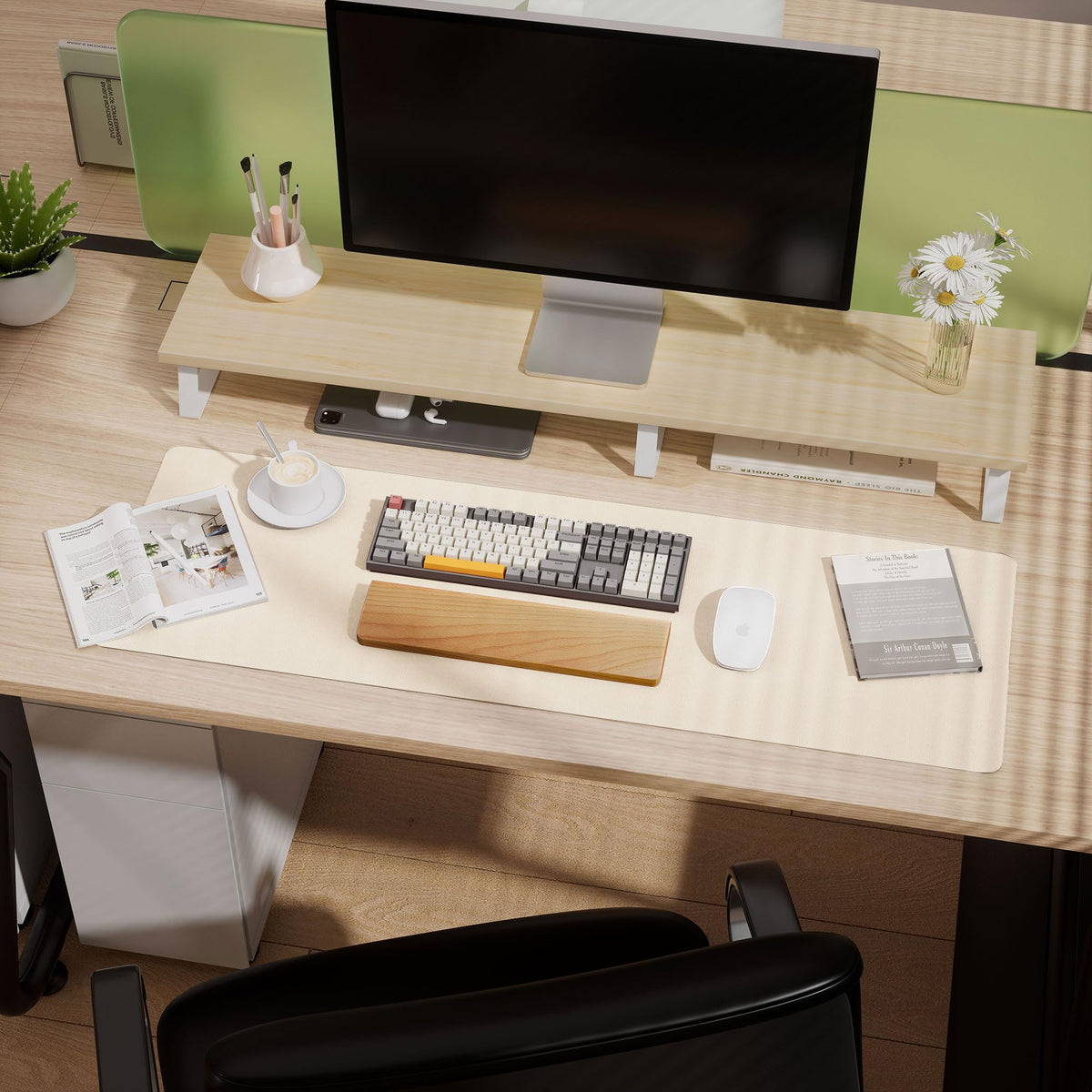 Aothia Leather Desk Pad Protector - Large Mouse Pad, Office Mat, Non-Slip PU Leather Blotter