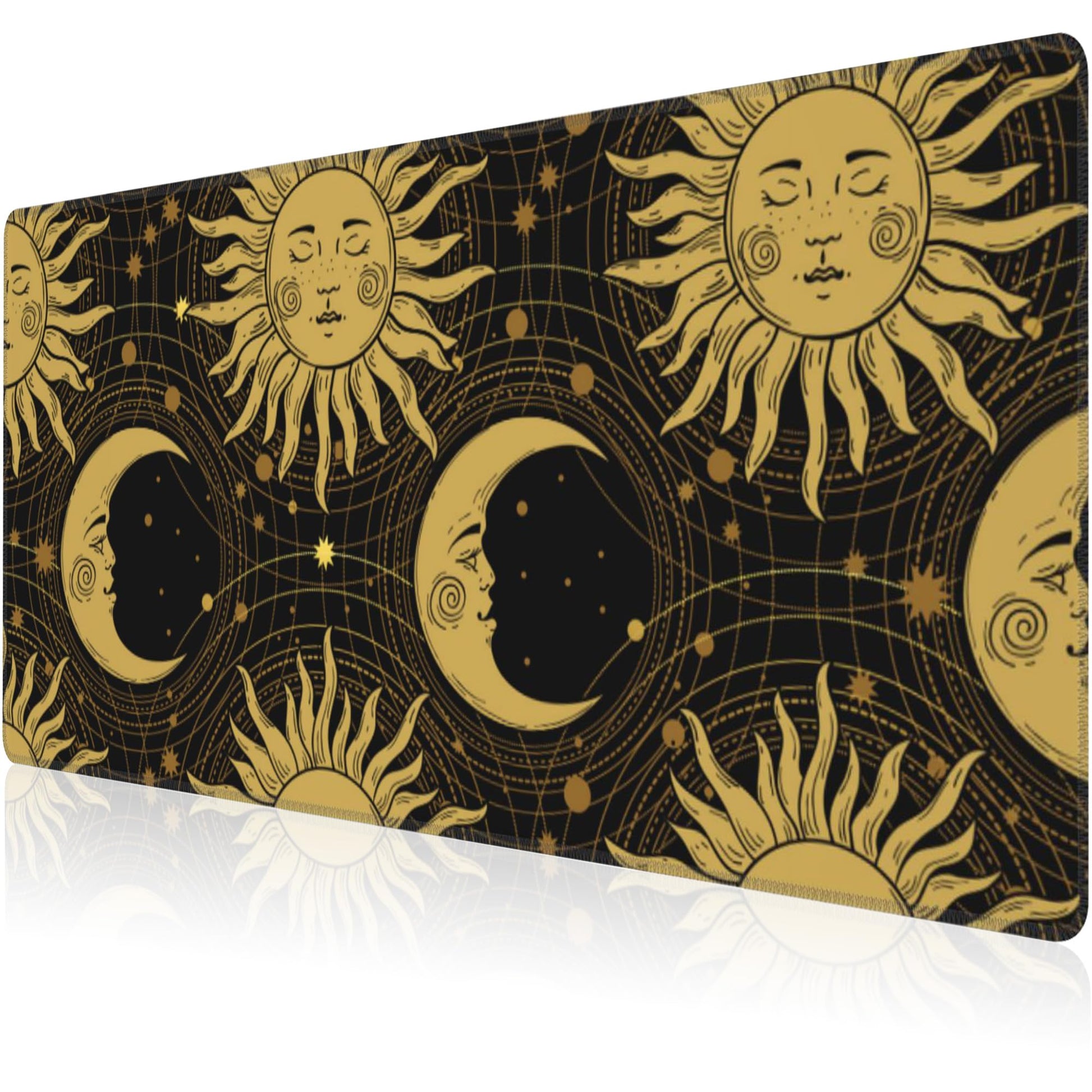 Mouse Pad, Large Golden Sun and Crescent Desk Mat, Extended Non-Slip Gaming Keyboard Mousepad Desk
