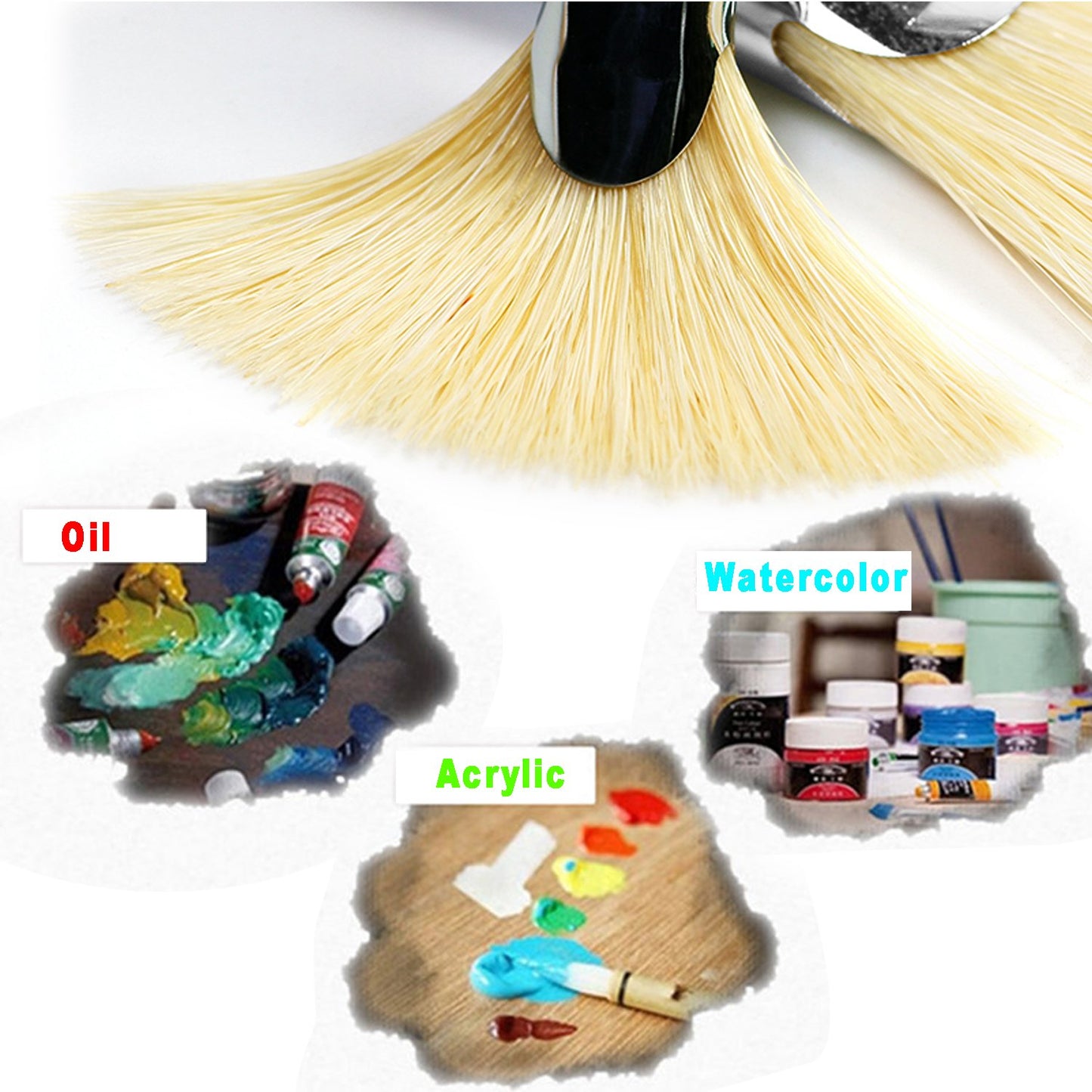 Amagic Fan Brush Set - Hog Bristle Natural Hair - Artist Soft Anti-Shedding Paint Brushes for