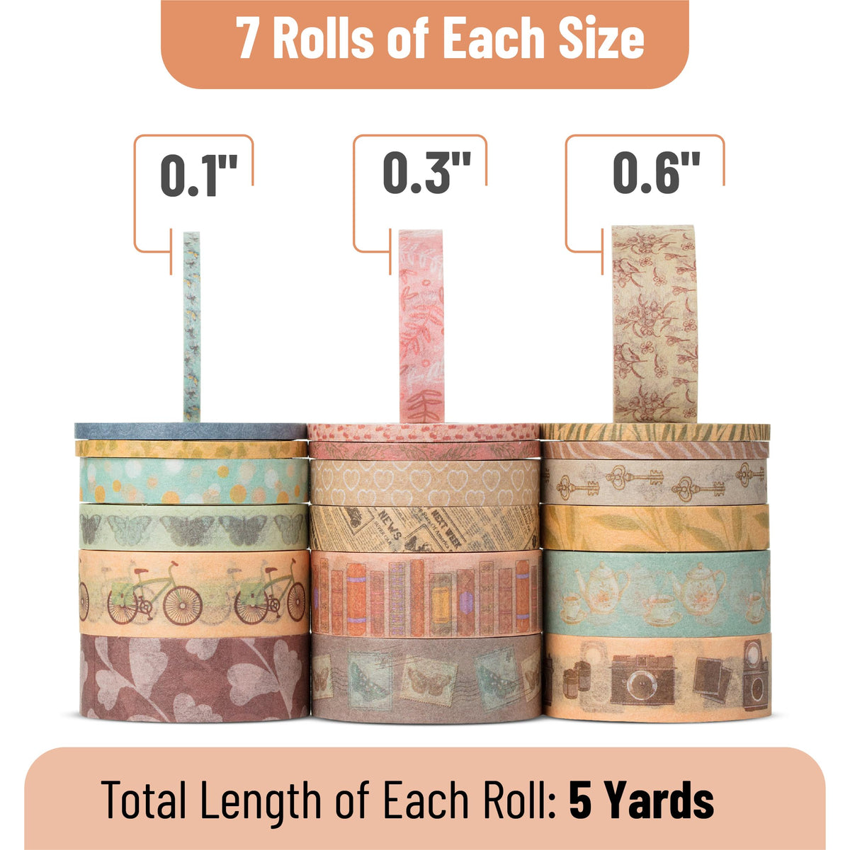 Mr. Pen- Washi Tape Set, 21 Rolls, Assorted Sizes, 5 Yards/Roll