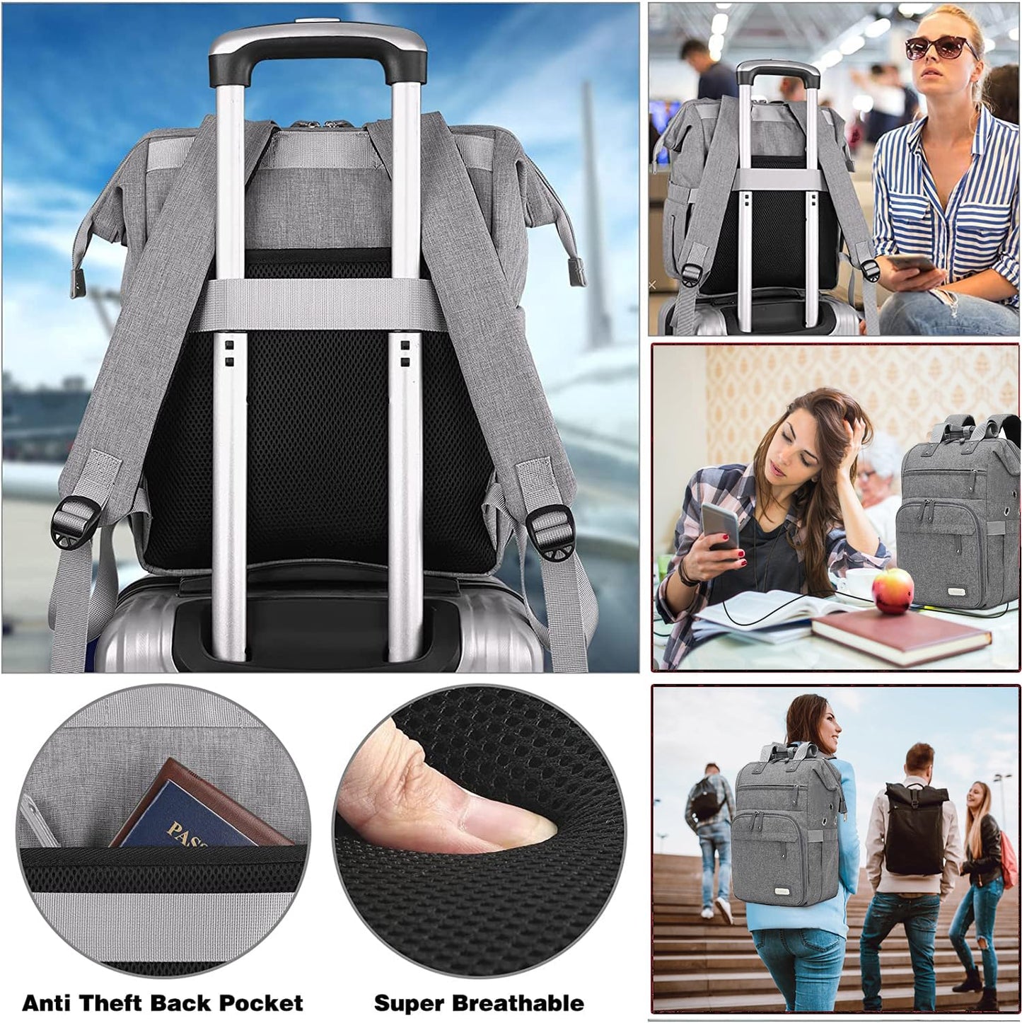 Knitting Bag Backpack Yarn Storage Organizer Travel Bag with USB Charging Port, Large Tote Bag