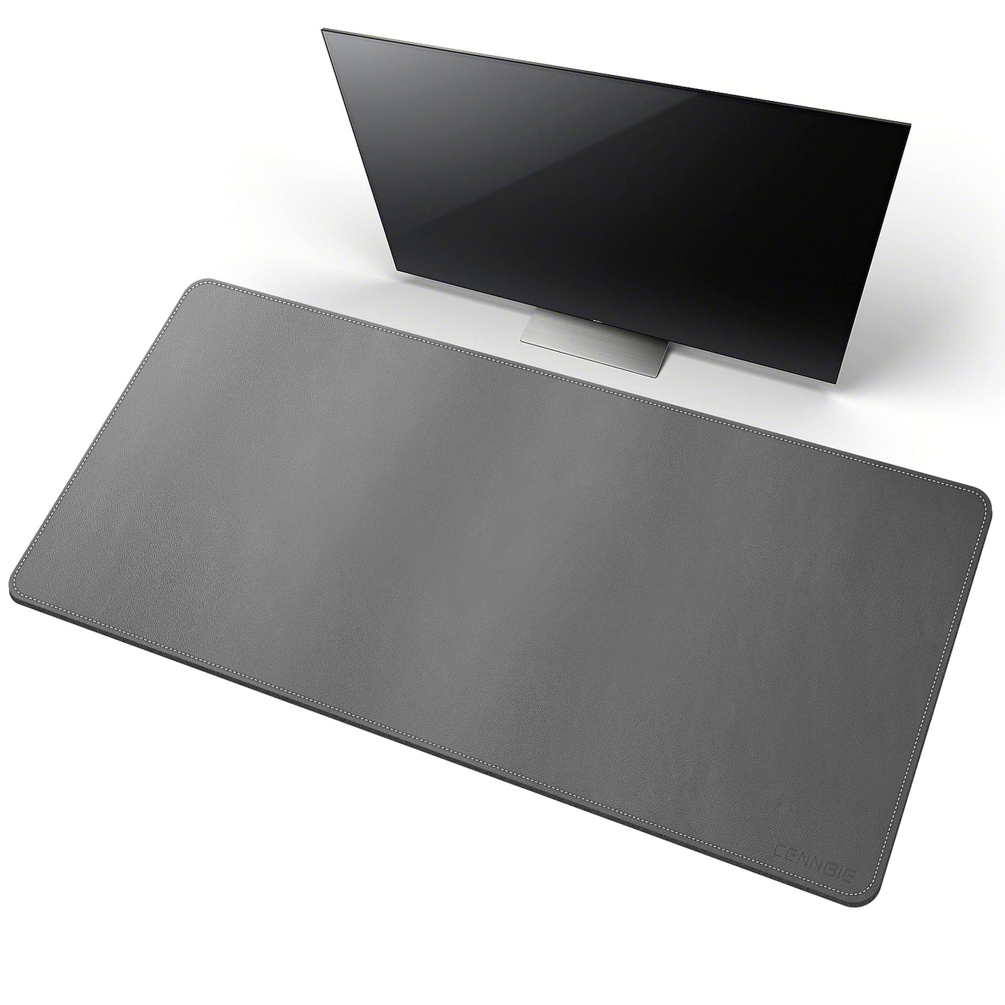 CENNBIE Leather Desk Mat,39.3x19.6 Desk Pad Blotter Protector (Grey)