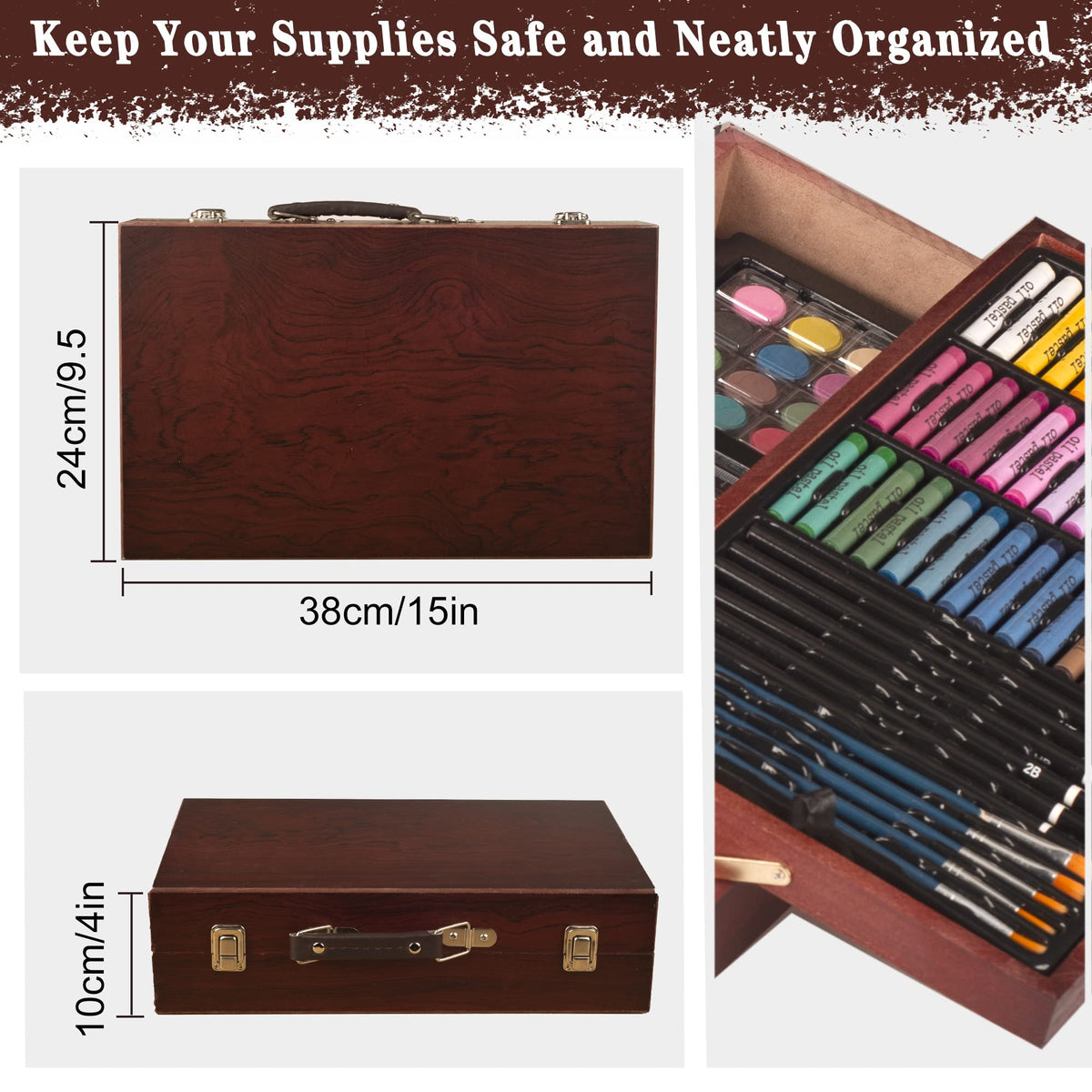 KINSPORY 168 Pack Wooden Art Set, Deluxe Painting Drawing Kit, 3 Coloring Books, Oil Pastels