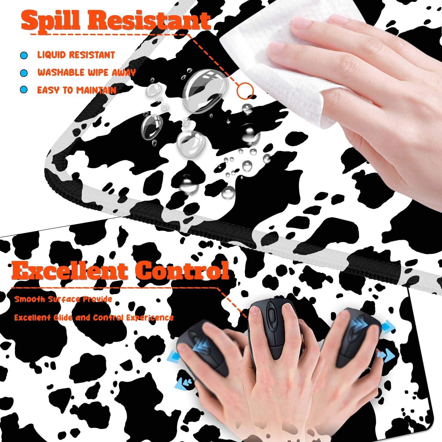 HaoSiTeck 4-Piece Extended Large Mouse Pad Set for Women Men with Cow Print Design Includes 35.4 x