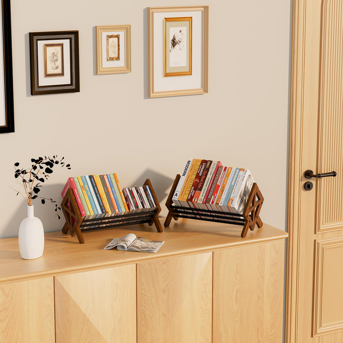 ART-GIFTREE Desktop Bookshelf Organizer, Wood Office Tabletop Book Storage Rack, Tilting Bookcase