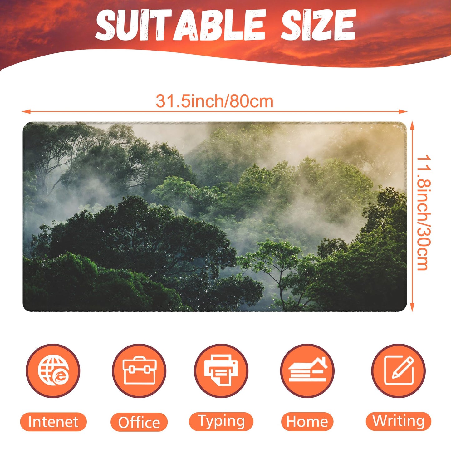 KOAIWPAE Desk Mat, Tropical Forest Landscape Desk Pad, Misty Forest Large Gaming Mouse Pad for