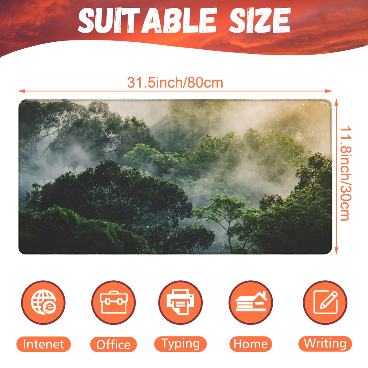 KOAIWPAE Desk Mat, Tropical Forest Landscape Desk Pad, Misty Forest Large Gaming Mouse Pad for