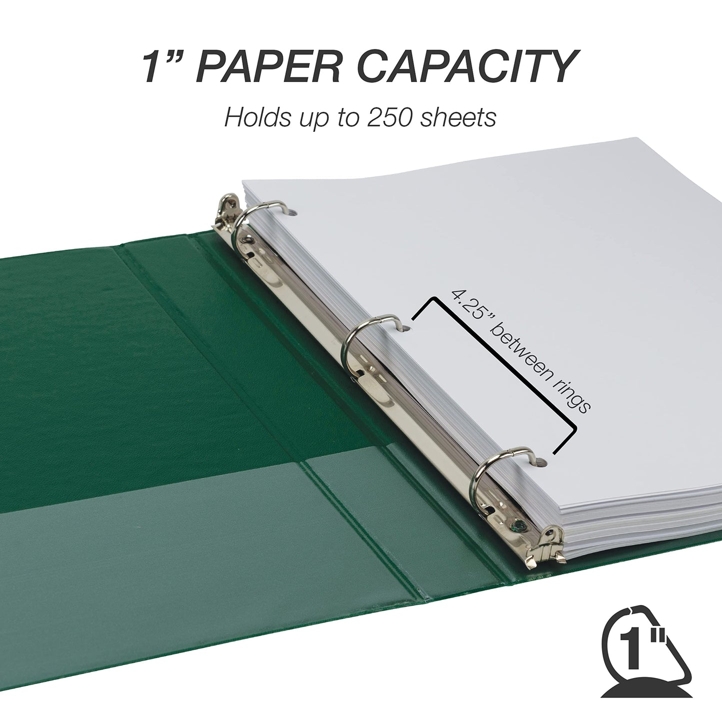 Samsill Durable 1 inch 3 Ring Binder, D Ring Binder, 100% Recycled Chipboard, Green, 4 Pack