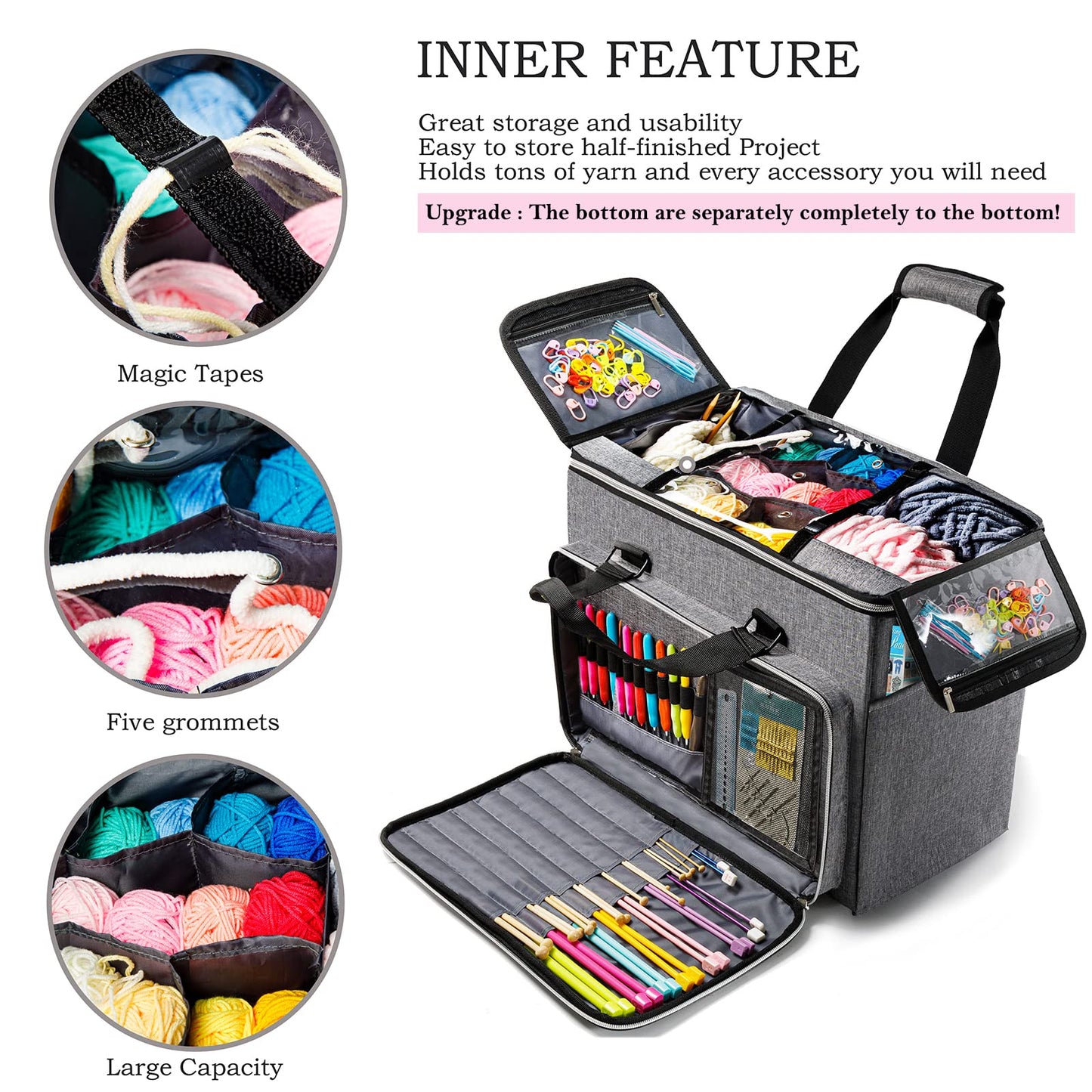 Knitting Bag, Large Yarn Storage Organizer, Crochet Bags and Totes, Yarn Bags for Crocheting, Yarn