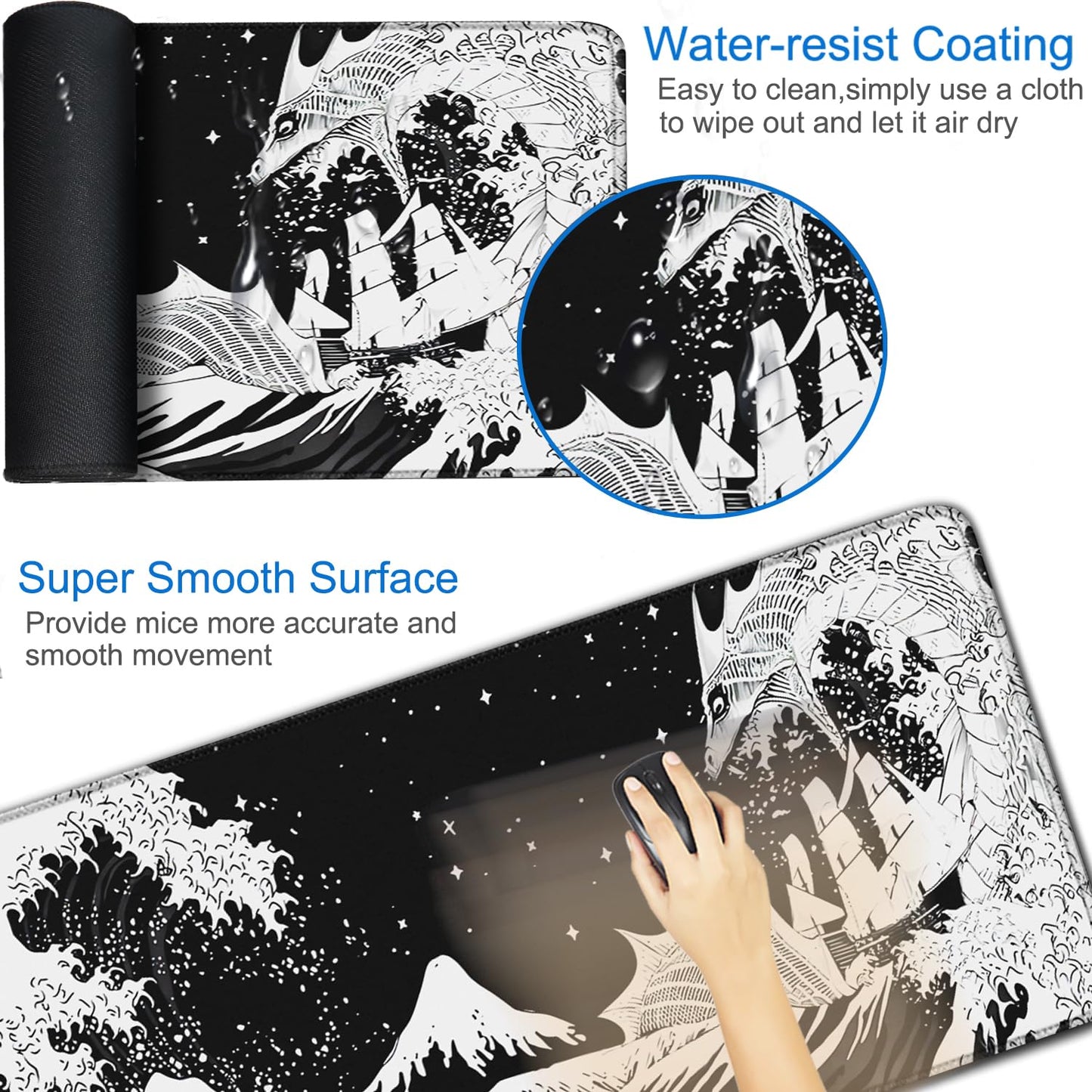 Gaming Mouse Pad, 31.5x15.7 inch Large Extended Computer Keyboard Mouse Mat, Water Resist Non-Slip