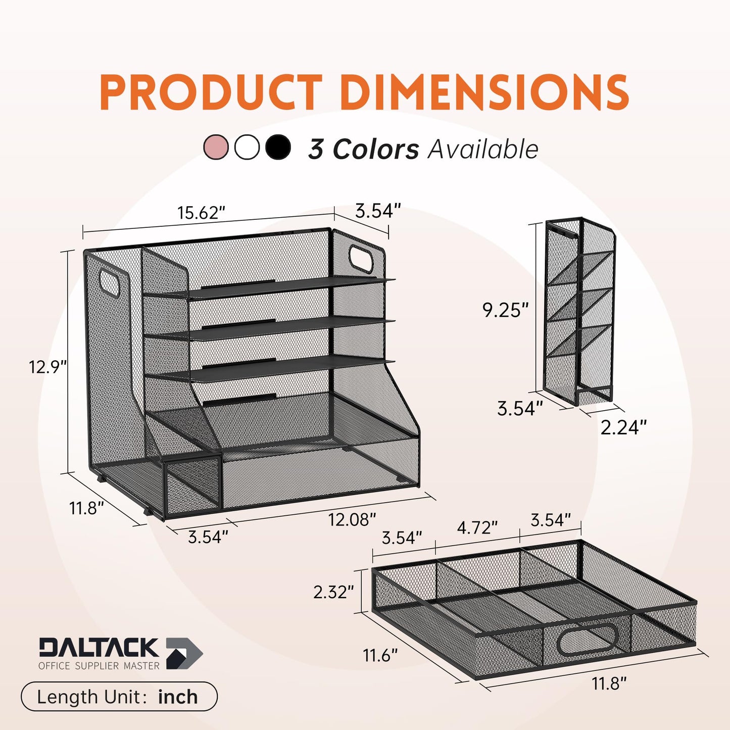 5-Tier Desk Organizer with File Holder & Pen Holder & Sliding Drawer, Black